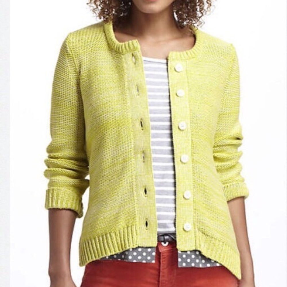 Anthropologie Field Flower Shirting Neon Cardigan